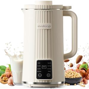 Evoloop 40oz Automatic Nut Milk Maker, 8 in 1 Plant Based Milk Machine for Homemade Almond, Oat, Milk Shake, Soy Milk & Non-Dairy Beverages with Delay Start/Self-Cleaning/Boil Water/Juice (Ivory white)