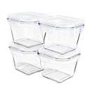 H.JSS WDJS 32oz Square Glass Food Storage Containers with Lids, 4 Cup Glass Soup Containers, Heat-Resistant BPA free Square Meal Prep Bowls for Microwave, Freezer and Dishwasher safe (4Packs)