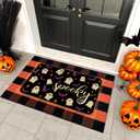 Halloween Outdoor Rug Set, Boo Door Mat 28 x 43 in, 2 Pcs Welcome Mat Set, Halloween Bats Rug, Black Doormat, Halloween Front Porch Doormats, Orange and Black Buffalo Plaid Mats for Outdoor Decor (Spooky)