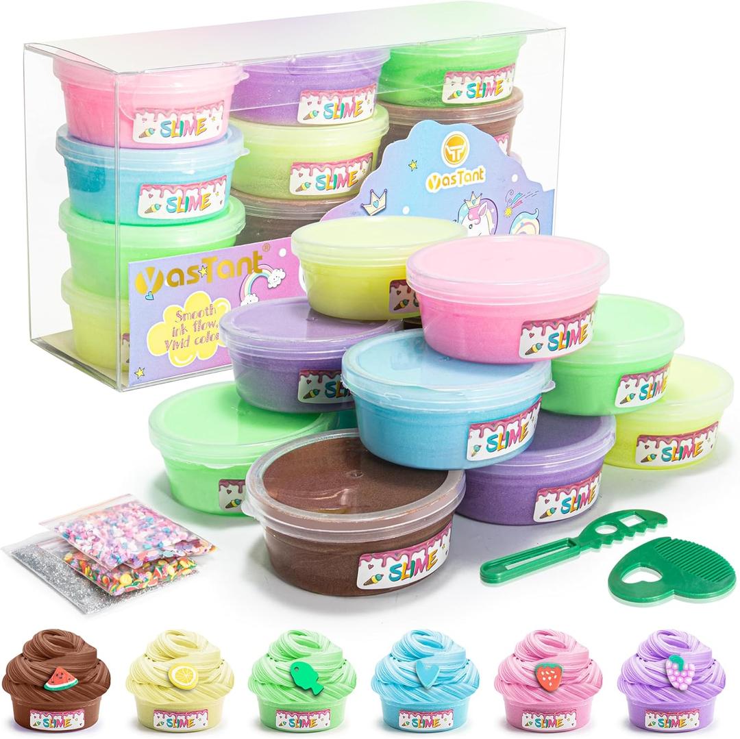 Slime Kit for Girls and Boys, Safe and Fluffy Slime for Kids, Stress Relief Kids Slime Kits for Toddlers, Stretchy Butter Slime Pack of 12