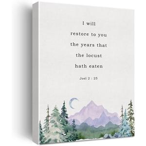 Bible Verse Canvas Print Decor I will Restore to You Joel 2:25 Wall Painting Posters Artwork 12X15Watercolor Home Office Decoration (Framed)