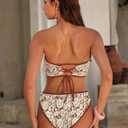 ZAFUL Bikini Set for Women Strapless Textured Bandeau Bikini Two Piece Swimsuit Lace up Bathing Suits (Brown, M)
