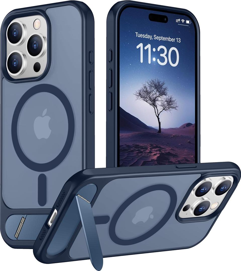 Temdan Magnetic Compatible with iPhone 15 Pro Max Case, [Built-in Invisible Kickstand][Compatible with MagSafe] [Military Grade Shockproof] Slim Translucent Matte Phone Case for iPhone 15 Pro Max 6.7"