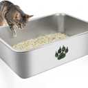 PTLOM Stainless Steel Cat Litter Box, Large Metal Litter Box, Splashproof and Non-Stick Coating, Cat Litter Box for Large and Small Cats, Rabbits, Tabby Leg , 24x8 In