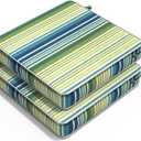 Outdoor Chair Cushions 22x22x3 Inch, Patio Seat Cushion Furniture Swing Set of 2, Water Repellent Chairs Wicker Cushion Pads with Couch Sofa in Garden, Stripe Blue Green