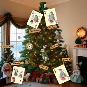 15 Pcs Alice Party Decorations,Wonderland Christmas Tree Decorations,Alice Trunk or Treat Wonderland Tea Party Decor,Vintage Style Wall Art Paper Sticker Set