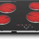 4 Burner Electric Cooktop, TOPWISH 24 Inch, Built-in Electric Stove Top, 220-240v Radiant Cooktop with Child Lock, Touch Control, Residual Heat Indicator, Overheat Protection, Hard Wire (No Plug)