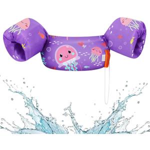 HeySplash Swim Vest for Kids, Toddler Pool Floaties Fit 20-50/70 Lbs, Children Swimming Vest with Adjustable Strap, Swim Jacket Water Wing Arm Float, Puddle Sea Beach Boat Jumper Boy Girl Baby (I Purple Jellyfish)