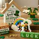 Thyle 10 Pcs St. Patrick's Day Table Sign Wooden Shamrock Lucky House Irish Lucky Block Book Stack Tiered Tray Table Centerpiece for Farmhouse Home Kitchen Party Decor(Let The Shenanigans Begin)