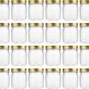 novelinks 8 oz Clear Plastic Jars with Airtight Lids, 32 Pack Plastic Mason Jars with Lids 8oz, Refillable Storage Slime Containers & Small Spice Jar for Kitchen Organization (32 Pack,Gold)