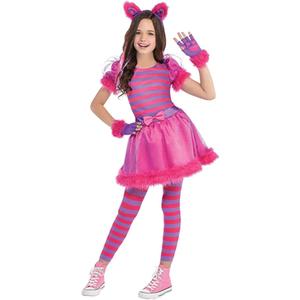 Wizland Cheshire Cat Costume for Girls.Halloween,Dress Up Party and Roleplay Cosplay. (4-6yrs)