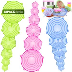 BFONS 18 Pack Silicone Stretch Lids, 6 Different Sizes, 100% Safe Food Grade Silicone to Meet Most Container, Microwave Cover for Food Storage, Can/ Bowl Covers