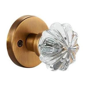 Passage Door Knob with Clear Crystal Handle Flower Glass Knob and Antique Brass Rosette, Elegant Non-Locking Interior Door Handle for Hallway, Closet, Guest Room