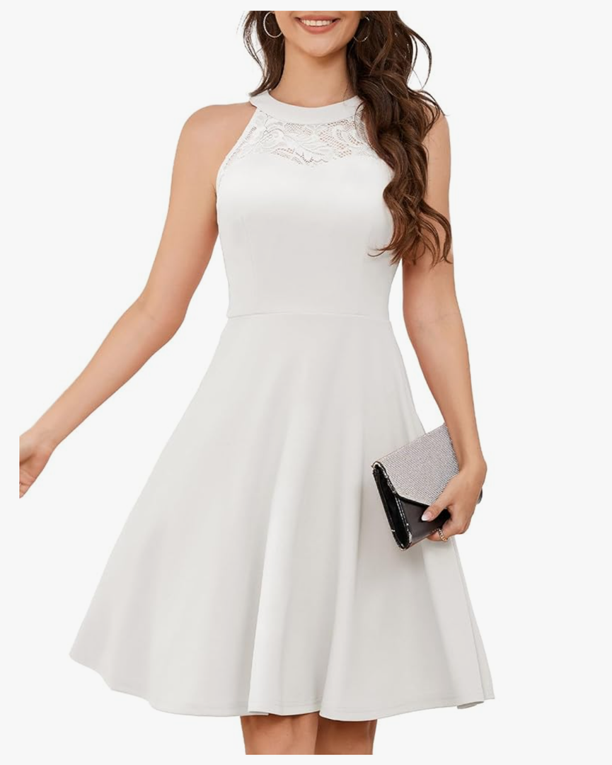 Bbonlinedress Women Cocktail Prom Wedding Dress Halter Lace Evening Party Short Vintage Homecoming Dress, Size XS