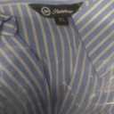 SUNNOW Women's Striped Twist Front Crop Button-Up Shirt Long Sleeve Casual Blouse Loose Fit Summer Tunic Top (Blue) XL