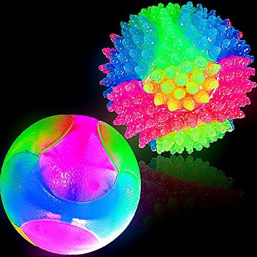 2 Pieces 2.5" Light up LED Dog Toy Ball Elastic Flashing Glowing Interactive Toy Pet Color Ball Bounce-Activated for Small Medium Dogs and Puppies(Classic Style)