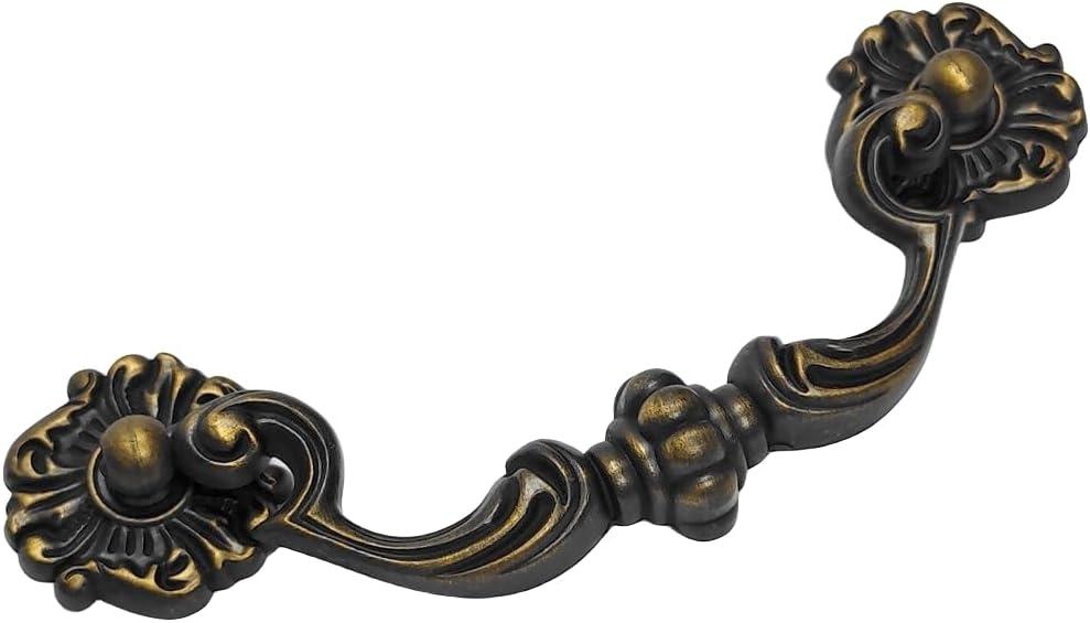 4-Pack 4.5" C-C Bail Drawer Pull Drop Dresser Pull Antique Brass Swing Drawer Handle Vintage Style 4 1/2" 115 mm Centers (4, Antique Brass)