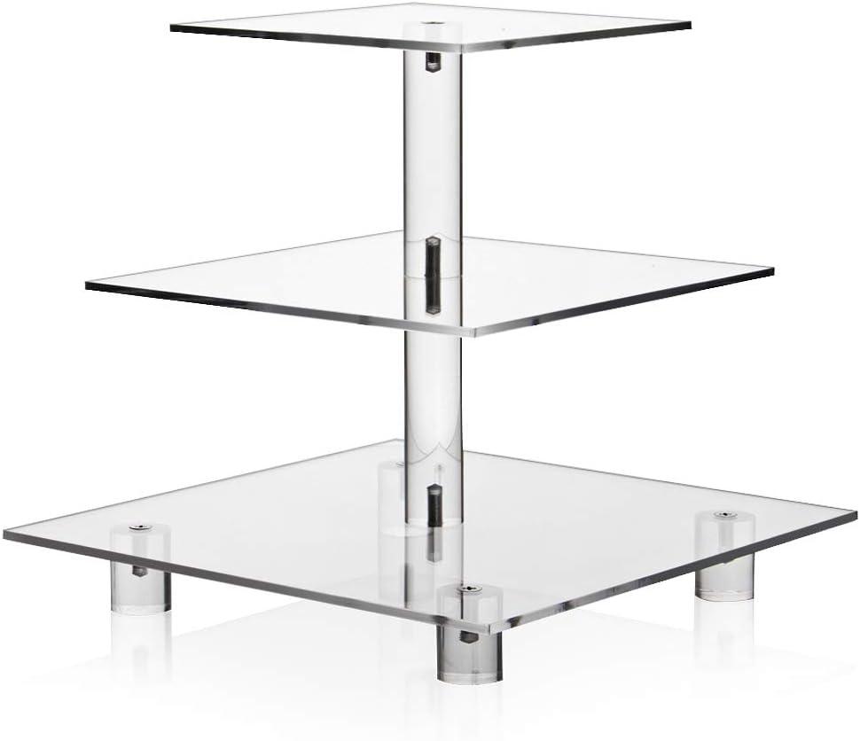 Acrylic Cupcake Stand, Clear Dessert Tower Holder Display with Base for Wedding, Party, Baby Shower, 3 Tier Square, Transparent