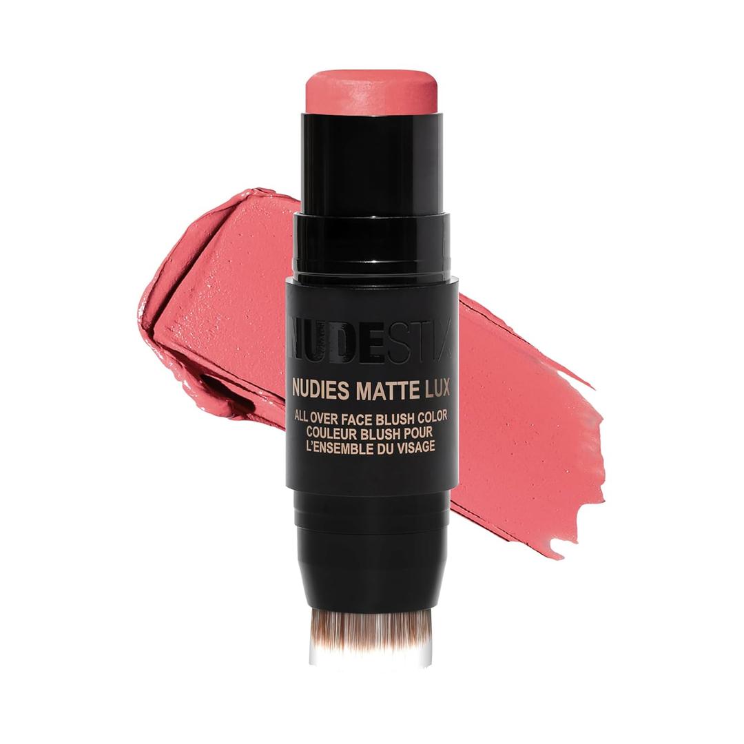 Nudestix Nudies Matte Lux  3-in-1 Soft-Matte Blush Stick for Cheeks, Eyes & Lips with Built-In Brush | Cream-to-Powder Finish with Blurring Effect | Clean, Vegan, Travel-Friendly Makeup (Juicy Melons)