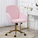 Home Office Chair, Velvet Modern Makeup Vanity Chair with Gold Base and Wheels, Height Adjustable Swivel Desk Chair for Living Room Bedroom Study Room, Pink