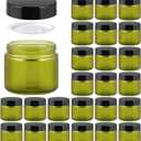 2oz Jars with Lids, HOA Kinh 24 Pack Green Frosted Glass Jars with Lids Empty Cosmetic Containers Round Airtight Glass Jar with Black Lids for Storing Lotions Powders Ointments