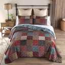 Donna Sharp Appalachia Plaid Cotton Pieced Patchwork Quilted Bedding Set - 3-Piece King Size Quilt Set - Includes 1 Quilt and 2 Pillow Shams - Machine Washable - Perfect for Rustic Decor