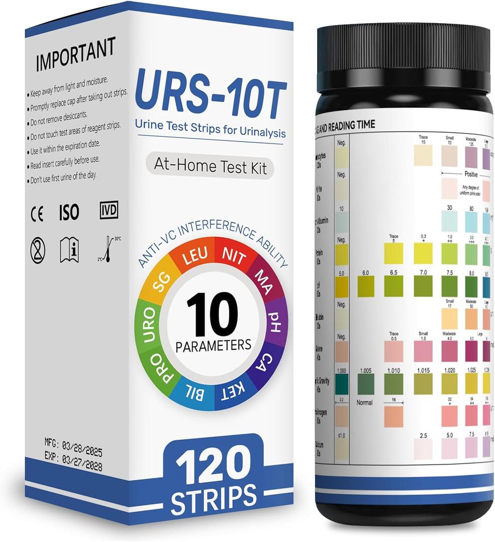 10-in-1 Urine Test Strips for Urinalysis  Full Panel Urinalysis Test Strips for Protein, Nitrite, Leukocytes, pH, Kidney and Liver Function (120 Strips)