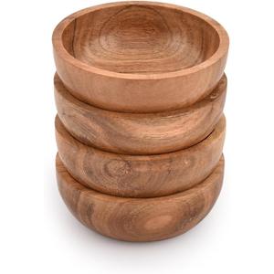 Soup Bowl Acacia Wood Set of 4 For Soups and Pastas, Oven, Wood Bowl Hand- Carved (4" X 4" X 1.5")