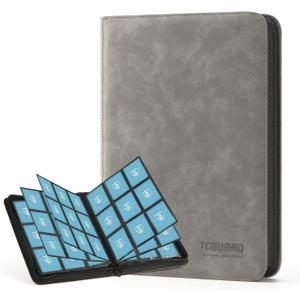 Trading Card Binder, 9 Side Loading Pocket Card Album Hold Up to 540 Cards, Zipper Binder for Cards Collection, TCG Card Holder for Game Card, Sports Card, Yugioh, MTG etc.Grey