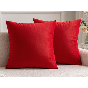 MIULEE Pack of 2 Velvet Pillow Covers Decorative Lumbar Rectangle Pillowcase Soft Solid Cushion Case for Sofa Couch Bedroom Car 12x12 Inch Red