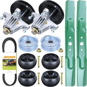 42 Inch Deck Rebuild Kit for Craftsman T110 T1200 Troy Bilt Pony 42 Decks Includes 918-06991 Spindle Assembly 942-04308 Blades 756-05034A Idler Pulley 734-04155 Wheels 954-04060C Belt 1/2x97