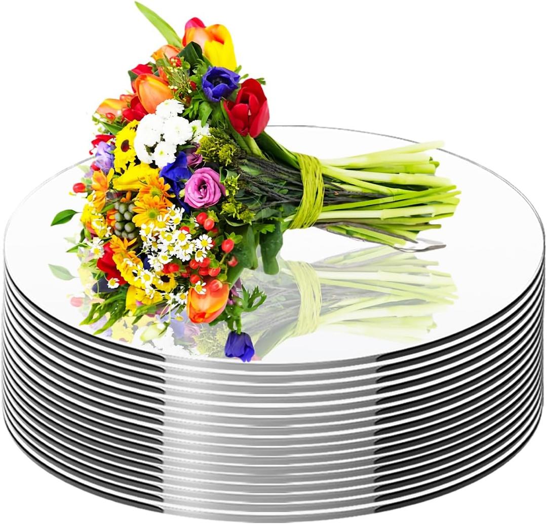 18 Pcs Round Mirror Tiles 10" Acrylic Round Mirror Centerpieces for Wedding Tables Candle Plate Circle Mirrors 12" Wall Mirror Tile for Centerpieces Crafts Valentine Christmas Decorations
