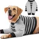 FUAMEY Dog Recovery Sleeve with Elbow Protector,Dogs Shirt Stop Licking Joints,Pet Long Sleeve Suit Protecting Dog's Front Leg Arm Wounds Cover Skin Conditions Black Stripes 2XL (XXL(Weight:88-105lbs))