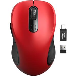 Trueque Wireless Mouse for Laptop, 2.4GHz Ergonomic Computer Mouse with Back & Forward Buttons, 3 Adjustable DPI Levels, 6 Buttons, Optical USB Cordless Mice for Windows PC, M01 (Red)