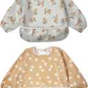 Little Dimsum Baby Bib with Pocket Waterproof Toddler Bibs Infant Feeding Bibs for Boys and Girls, Pack of 2 Colors, 6-36M
