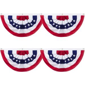 2 x 4 Ft American Pleated Fan Flag, USA Patriotic Half Fan Bunting Flag, Decoration Flags (red-4pcs)