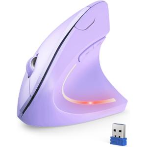 TECKNET Ergonomic Mouse, 4800 DPI Wireless Vertical Mouse with 5 Adjustable DPI Levels, 2.4GHz Optical Carpal Tunnel Mouse, 6 Buttons Wireless Mouse for Laptop, Desktop, PC, MacBook - Light Purple
