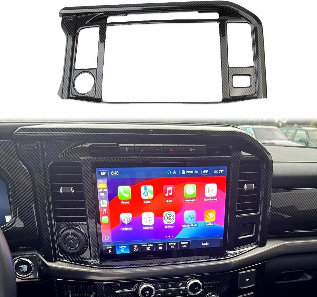 Carbon Fiber Style Center Console Dashboard Panel Navigation Frame Cover Trim Interior Accessories for Ford F150 2021+ Navigation (24-25 high Configuration)