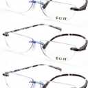 LUFF 3 Pack Rimless Half Moon Reading Glasses TR90 Flexible Lightweight Readers Women Men Blue Light Computer Eyeglasses