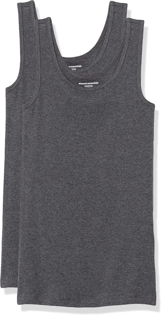 Amazon Essentials Women's Slim-Fit Scoop Neck Tank Top, Pack of 2,Black M