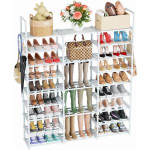 Mavivegue 9 Tiers Shoe Rack Tall Shoe Organizer Shoe Storage 50-55 Pairs Vertical Shoe Shelf Large Shoe Rack Organizer Stackable Shoe Racks for Entryway, Closet, Garage, Bedroom,Cloakroom - White