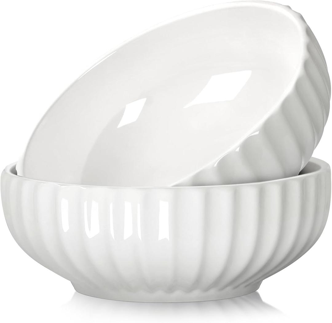 NUTRIUPS 8 in Salad Bowl, 50oz Serving Bowls for Entertaining, 2 Pack Ceramic Bowls Set for Cooking Baking, Microwavable (50+50oz)