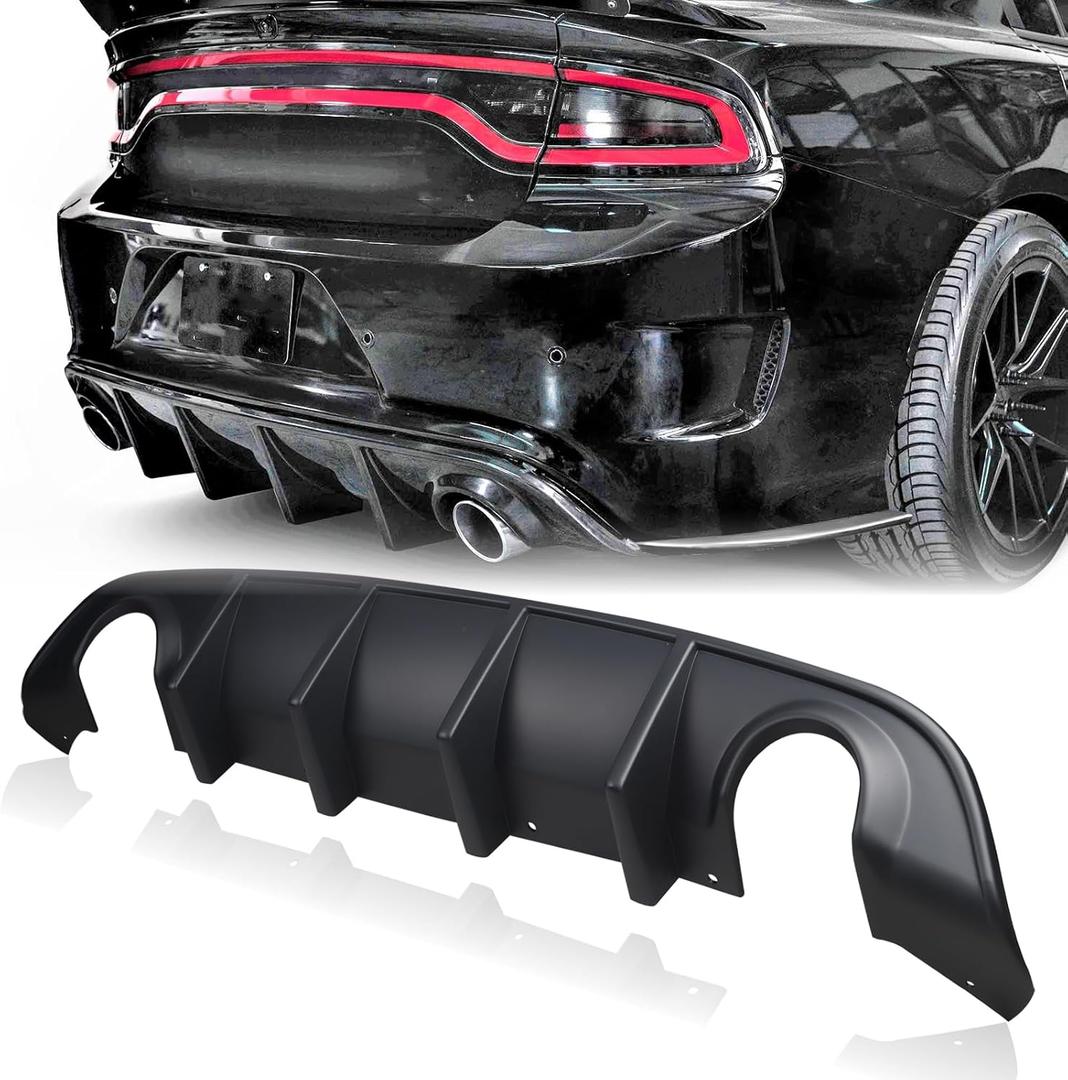 Rear Diffuser Lower Bumper Lip Fit for 2015-2024 Dodge Charger SRT Non-Widebody Models Rear Diffuser Side Skirt Splitter Spoiler Wing Body Kits Air Dam Charger Accessories (Matte Black)
