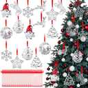 Soulchen 16 Pcs Christmas Ornament 2025 with Red Organza Bags Solid Pewter Christmas Tree Ornament Silver Metal Snowman Santa Snowflake Reindeer Hanging Craft for Xmas Trees Home Party Party