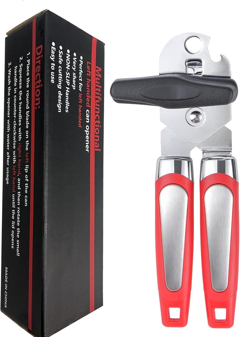 Left Handed Can Opener and Bottle Openers, Lefty Kitchen Tools Utensils for Left Hand People/Adults(Red)