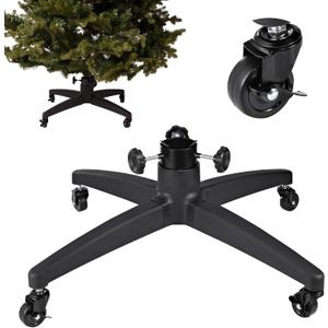 Rolling Artificial Christmas Tree Stand Base Movable Fake Tree Stand for Artificial Christmas Trees up to 7.5 feet Tall Green Skirt Set (Black, 29)