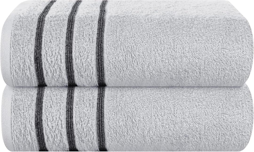 Cotton 2 Pack Oversized Bath Towel Set 28x55 inches, Large Bath Towels, Ultra Absorbant Compact Quickdry & Lightweight Towel, Ideal for Gym Travel Camp Pool - Light Grey, 71618