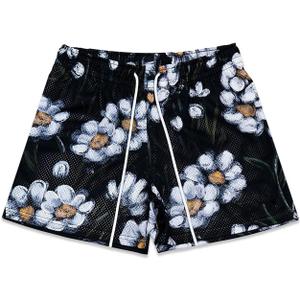 Mens Mesh Floral Shorts Art Print Butterfly Graphic Lightweight Casual Loose Designer Knee Length with Pockets (M)