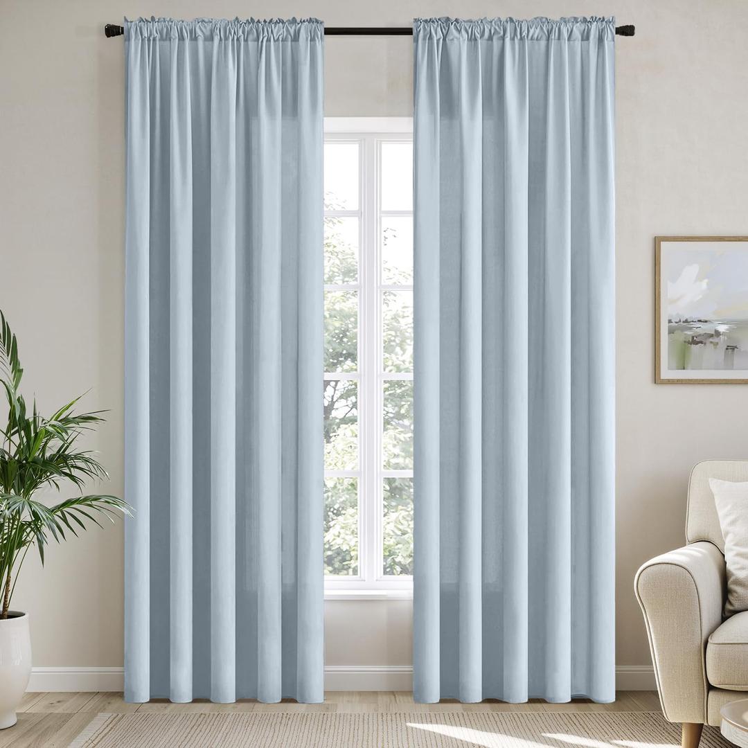 MIULEE Light Blue Privacy Sheer Curtains that Let Light in 84 Inches Long Non-See-Through Semi Sheer Curtain Light Filtering Window Curtains Drapes for Living Room Bedroom 2 Panels Set 42 X 84