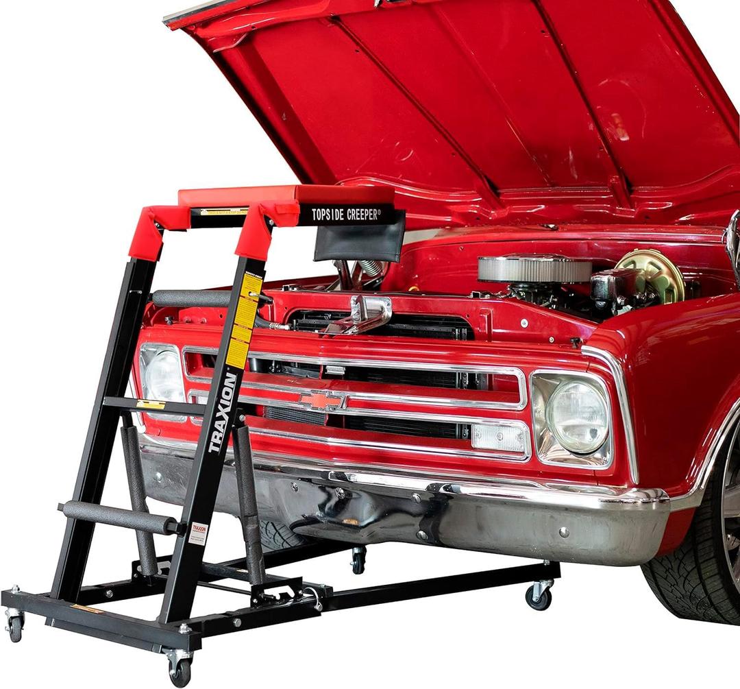 Traxion 3-100 Foldable Topside Automotive Engine Creeper, Red & Black
